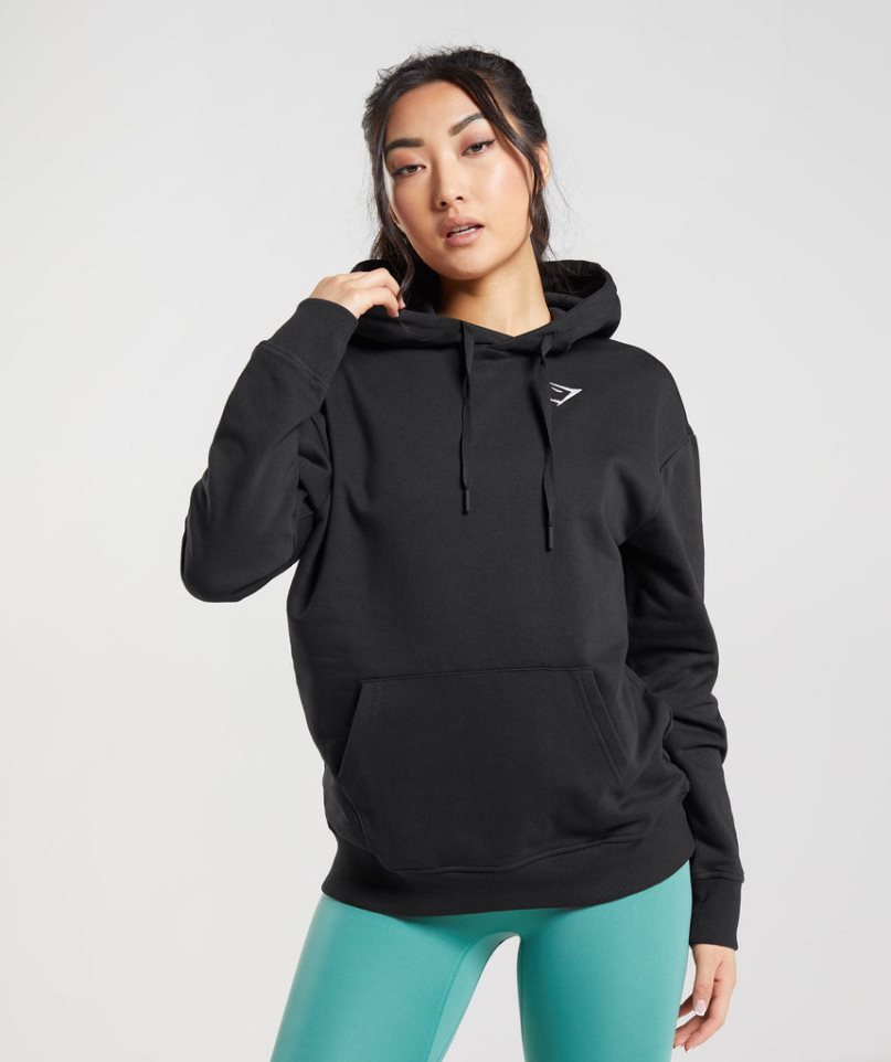 Bluzy Z Kapturem Gymshark Treningowe Oversized Damskie Czarne | PL 426KYD